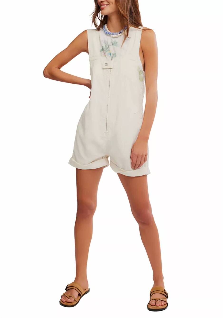 NEW FREE PEOPLE jude four-pocket design shortalls in ecru